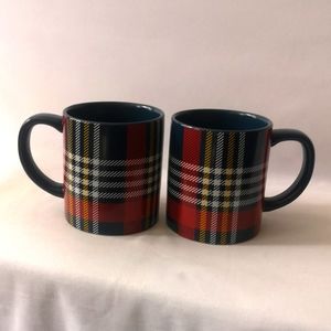 Set of Two Red, Blue with Yellow Plaid Check Coffee/Tea Mugs by Indigo Like-new